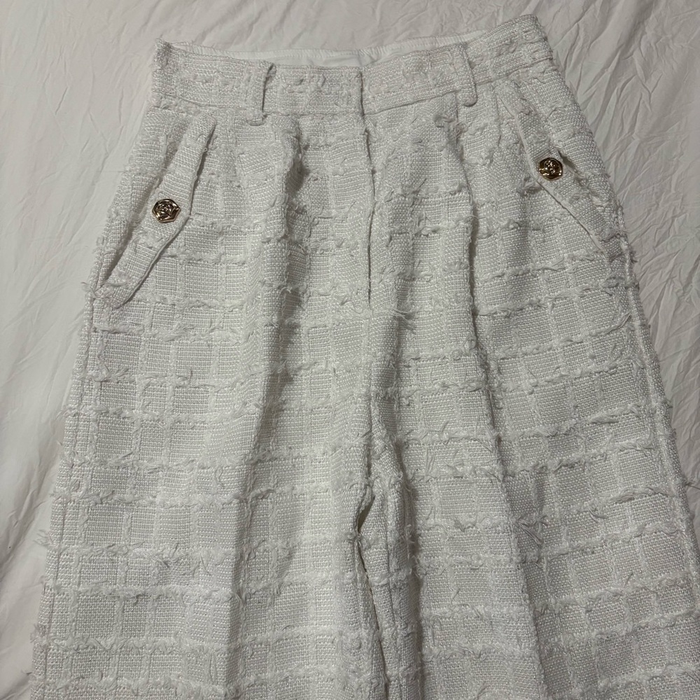 Amanda Uprichard Jane Pants in Kerrigan White Tweed Wide Leg Pants - Picture 8 of 12